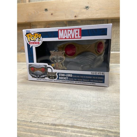 MARVEL, Star Lord Ceramic Mug & Rocket Enamel Pin, POP! Funko New - Picture 1 of 8